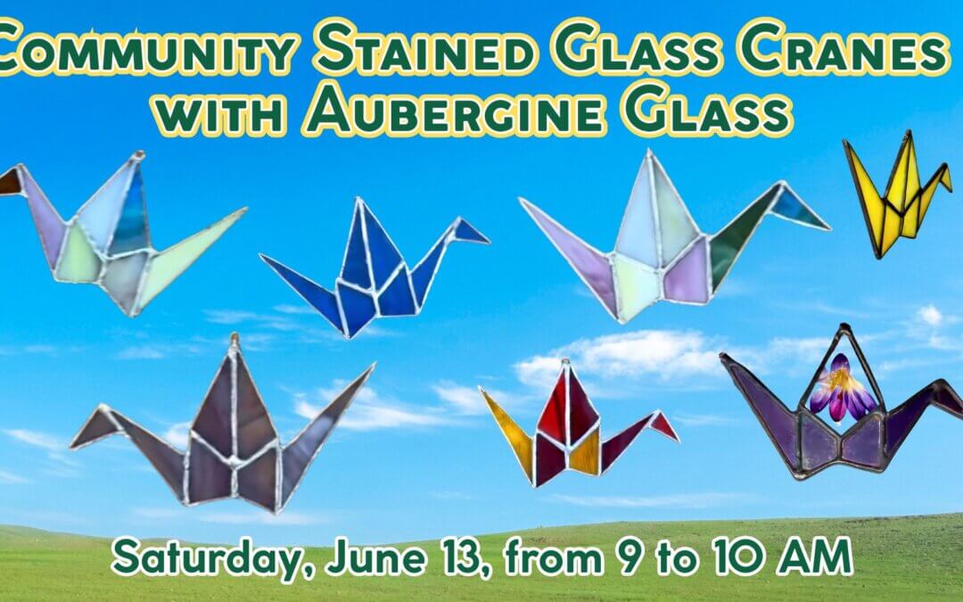 Community Stained Glass Cranes with Aubergine Glass