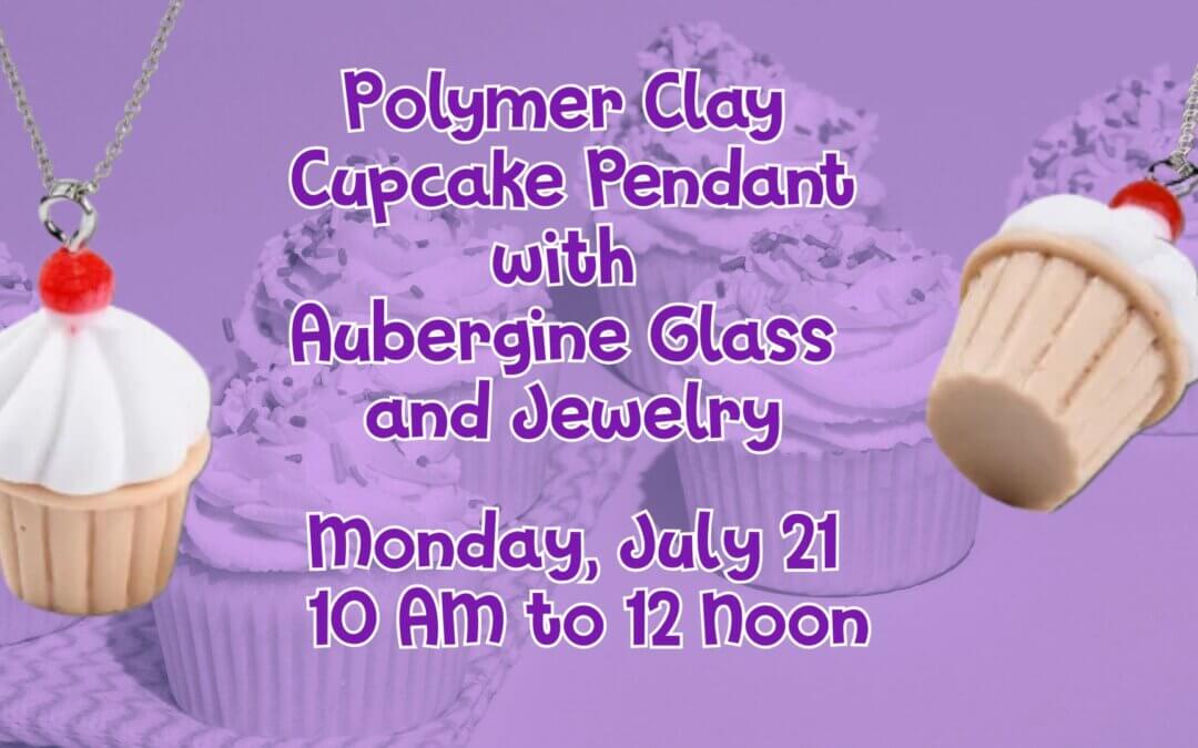 Polymer Clay Cupcake Pendant with Aubergine Glass and Jewelry